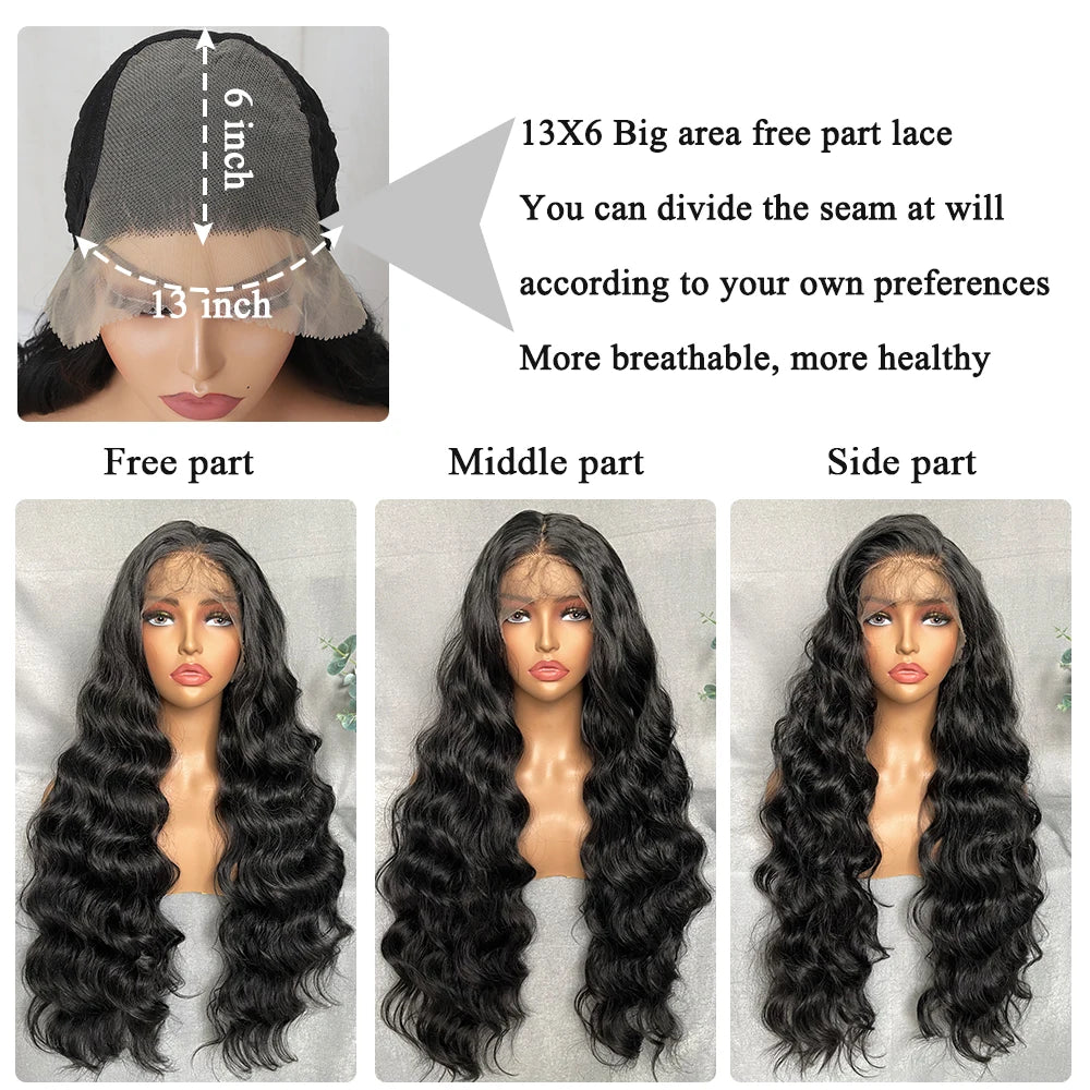 X-TRESS Synthetic Lace Front Hair Wigs for Women 32inch Long Loose Wave Black Color 13X6 Lace Frontal Wig with Natural Baby Hair