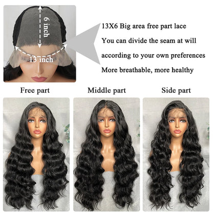X-TRESS Synthetic Lace Front Hair Wigs for Women 32inch Long Loose Wave Black Color 13X6 Lace Frontal Wig with Natural Baby Hair