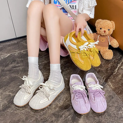 Women's Casual Shoes Suede Leather Training Shoes for Women 2026 Patchwork Retro Sneakers Ladies Casual Flat Heels Walking Shoes