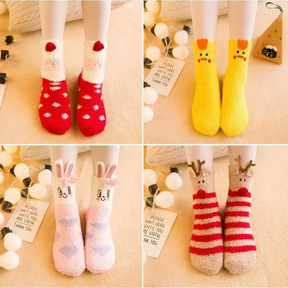 1 Pairs Box Christmas Socks Women Cute Thermal Fluffy Fuzzy Soft Velvet Thermo Sleep Sock Thick Warm Winter Socks New year Gift