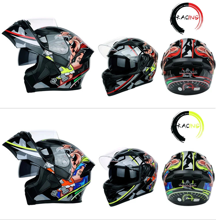 JIEKAI Motorcycle Flip Up Helmet Personality Horn Tail Motorbike Motocross Shark Moto Helmet Technology Design Full Face Casco