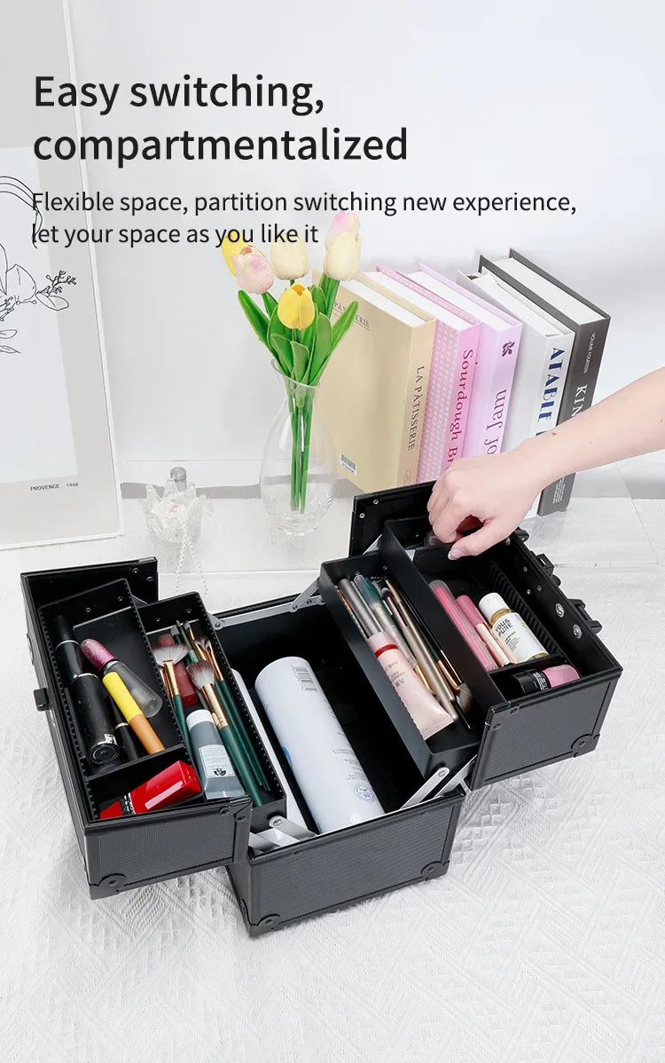 Large Capacity Three-Layer Aluminum Alloy Makeup Artist Tool Box Tattoo Cosmetics Nail Art Storage Box Beauty Pure Color Metal S
