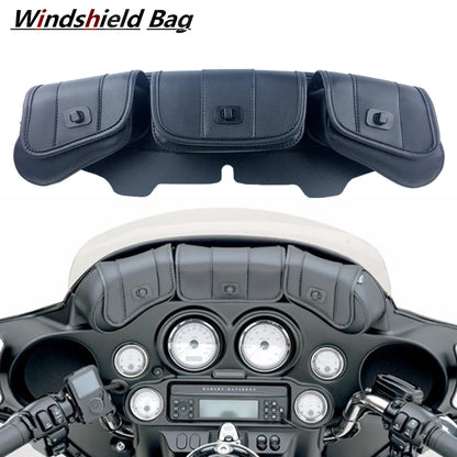 Motorcycle Windshield Bag Fairing Pouch 3 Pocket For Harley Electra Glide Street Glide Ultra Limited Tri Glide 1996-2013