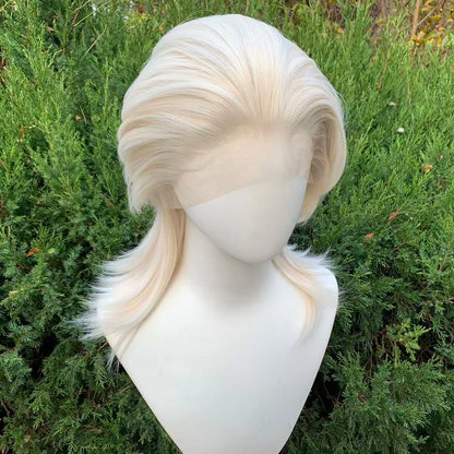White Blonde Lace Front Wigs for Women 13×4 Glueless Wolf Tail Synthetic Hair Wig Heat Resistant Cosplay Wig for Men