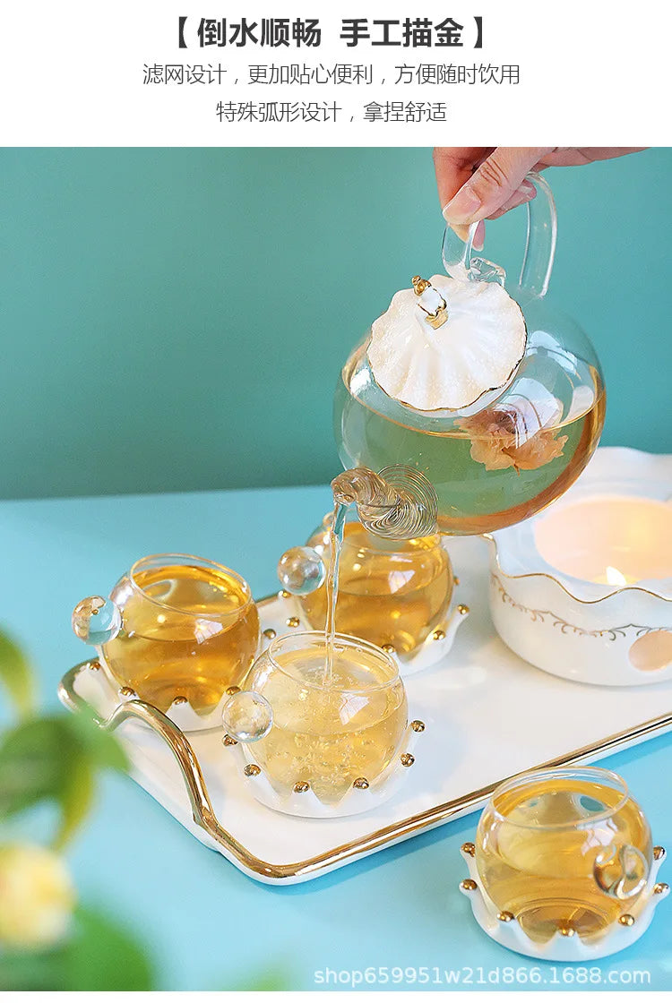 Nordic Afternoon Tea Set Flower Tea Cup Set Boiled Fruit Teapot Candle Heated Teapot Home Gifr