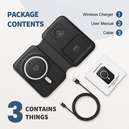 15W Magnetic 3 in 1 Wireless Charger Station Foldable Fast Charging  Type-C For iPhone 17 16 15 14 Xiaomi SAMSUNG iWatch AirPods