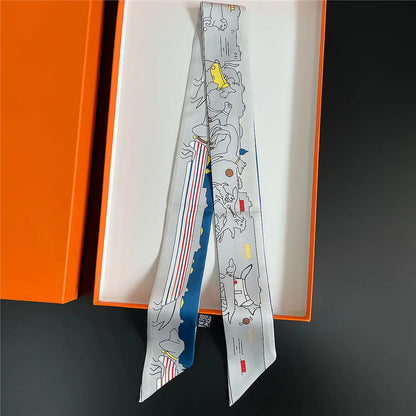 Luxury Brand Horse Bag Scarf 2024 New Design Womens Silk Scarf Fashion Head Scarf Headwear Long Skinny Scarves Bag Accessories
