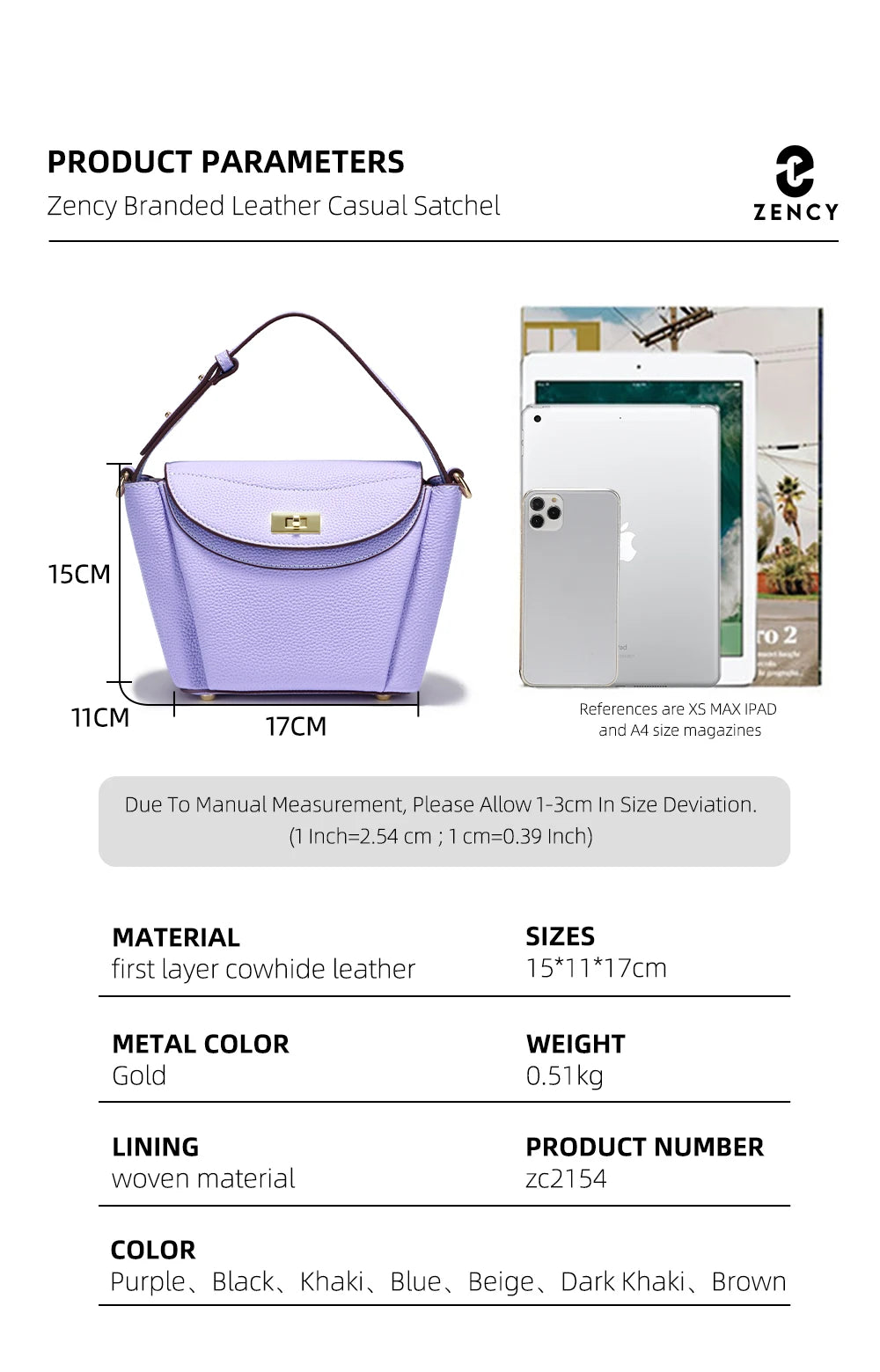 Zency Luxury Genuine Leather Tote Bag For Women Elegant High End Bag Shoulder Crossbody Handbag Top Handle Bags Noble Purple Bag