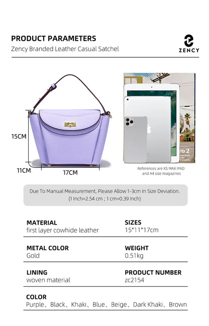 Zency Luxury Genuine Leather Tote Bag For Women Elegant High End Bag Shoulder Crossbody Handbag Top Handle Bags Noble Purple Bag