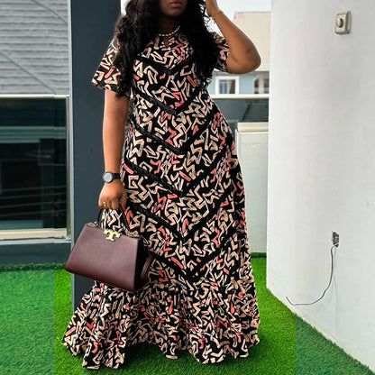 VONDA Women Vintage Maxi Dress Short Sleeve Summer Party Vestidos 2025 Casual Printed A-line Robe Bohemian V-Neck Long Sundress