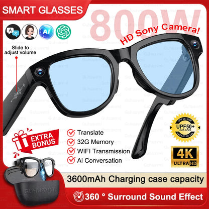 2026 New 4K HD AI Smart Glasses Men 800W Pixel Camera Bluetooth Call 4GB WIFI Transmission 3600mAh Battery Smart Glasses Women