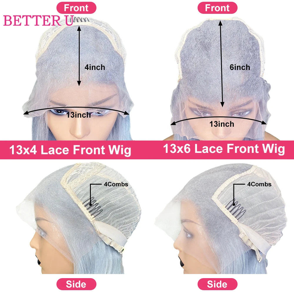 Blue 13X6 HD Clear Lace Front Human Hair Wig Pre-Plucking Baby Green Lace Front Wig Teal 13x4 HD  Lace Front Women's Wig