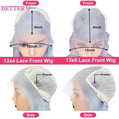 Blue 13X6 HD Clear Lace Front Human Hair Wig Pre-Plucking Baby Green Lace Front Wig Teal 13x4 HD  Lace Front Women's Wig