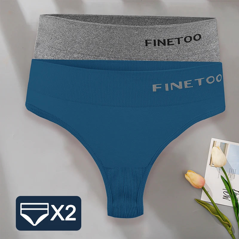 FINETOO 2PCS/Set M-2XL Bodyshaper G-String Panties Women Slim Underwear Female Lingerie Sexy Lady Thongs High Waist Underpants