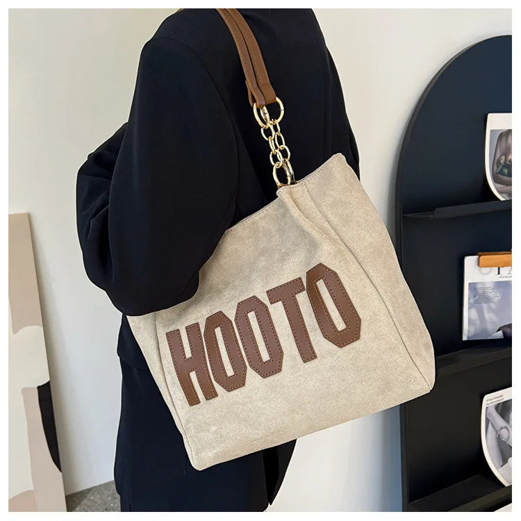 Solid Color Shoulder Bag, Trendy Letters Tote Bag, Canvas Campus Handbag for Women, Office,College,Work,Travel Hand Bags Bolsa