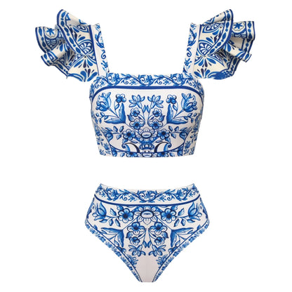 2026 New Sexy Ruffle Bikini Set Printed Brazilian Biquini Women Swimwear Skirt Bathing Suit Girls Summer Beachwear Dress