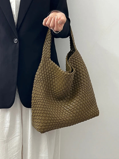 Women's Fashionable Woven PU Leather Tote Bag Shoulder Handbag Top-Handle Bag with Purse - Stylish Woven Bag Purses