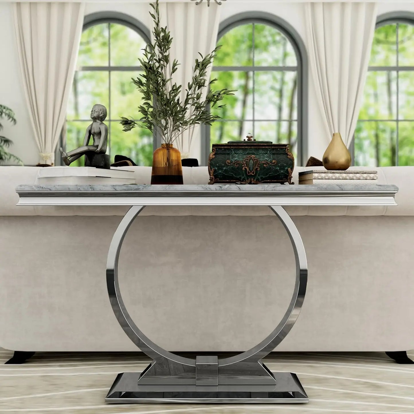 Modern Console Table for Entryway, Mirrored Sofa Table with U-Base, Silver Narrow Console Table, Rectangular, Customized
