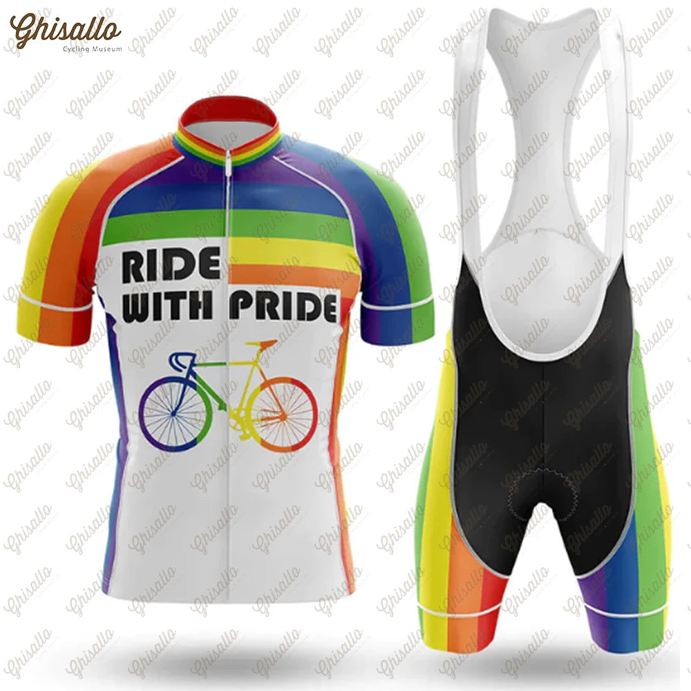 Team Ride with Pride Cycling Jersey Set, Road Bike Equipment, Men's Cycling Shirt, Quick Dry Bicycle Clothes, New
