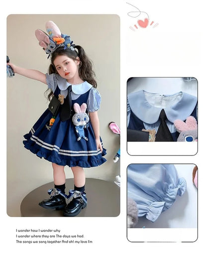 Girl Cosplay Judy Hopps Police Officer Dress Ear Sheriff Hat Bunny Costume Kids Dress Up Halloween Rabbit Disguise Dress Outfits