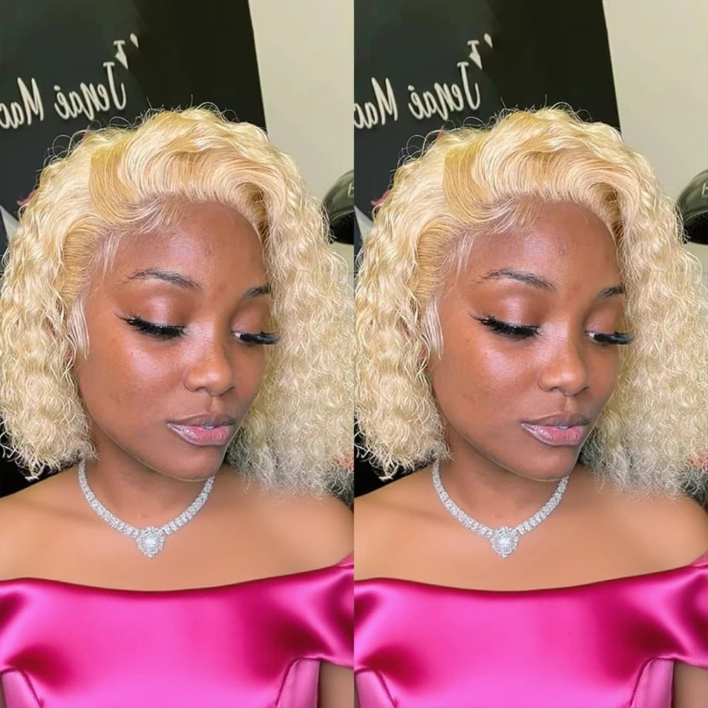 613 Honey Blonde 13x6 HD Lace Frontal Wig Human Hair Curly 10inch Deep Wave Brazilian bob Colored 13x4 Lace Front Wigs For Women