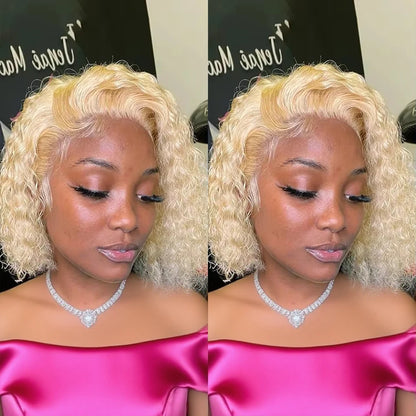 613 Honey Blonde 13x6 HD Lace Frontal Wig Human Hair Curly 10inch Deep Wave Brazilian bob Colored 13x4 Lace Front Wigs For Women