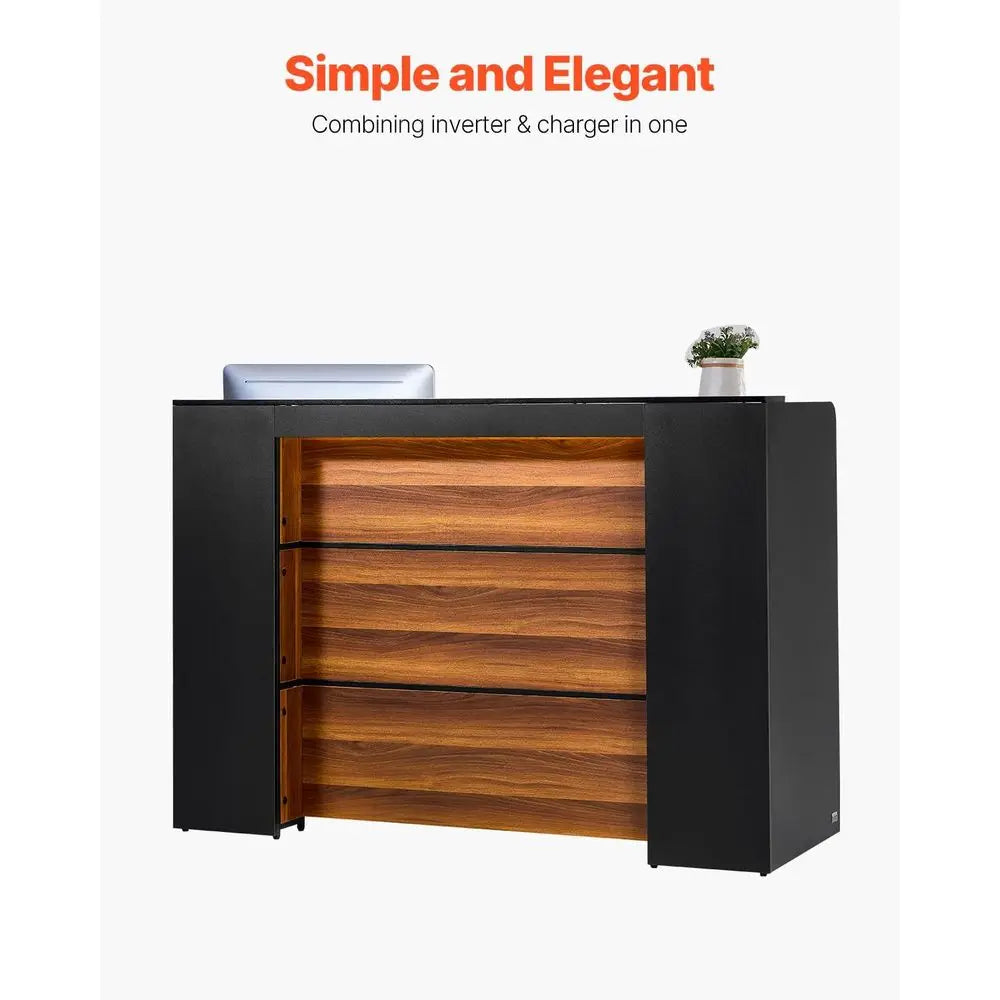 62 Rectangular Front Counter Desk with LED Light for Retail, Lobby, and Office Use, Black & Brown