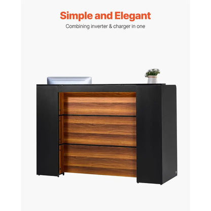 62 Rectangular Front Counter Desk with LED Light for Retail, Lobby, and Office Use, Black & Brown