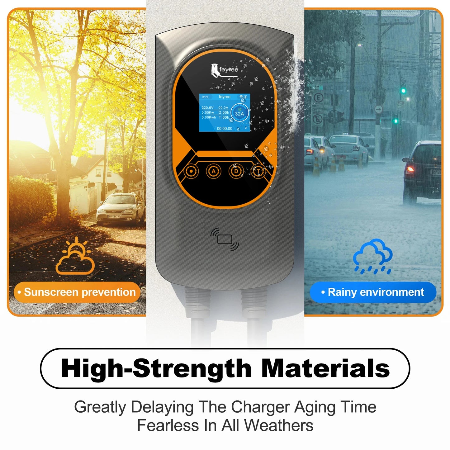 feyree EV Charger GB/T Socket EVSE Wallbox 32A 22KW 3Phase 16A 11KW Electric Vehicle APP Control Charging Station 7.6KW 5m Cable