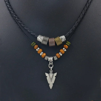 Collana Uomo Artificial Leather Rope Beaded Necklace Men Collier Homme Arrow Pendant Necklace For Men Jewelry Collar Hombre