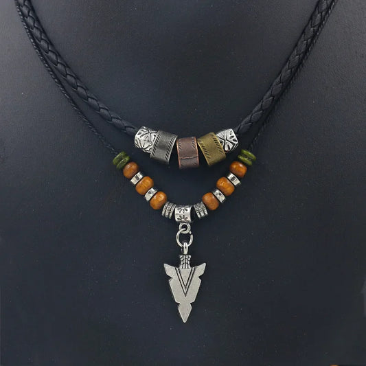 Collana Uomo Artificial Leather Rope Beaded Necklace Men Collier Homme Arrow Pendant Necklace For Men Jewelry Collar Hombre