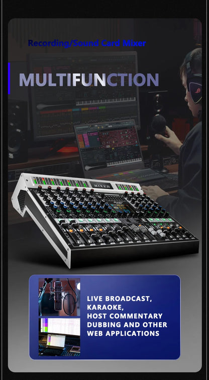 FUHAM RI808/1208 Professional 8/12 Channel 99DSP Mixer 48V Phantom Power USB Recording Studio Karaoke Bluetooth DJ Console Mixer
