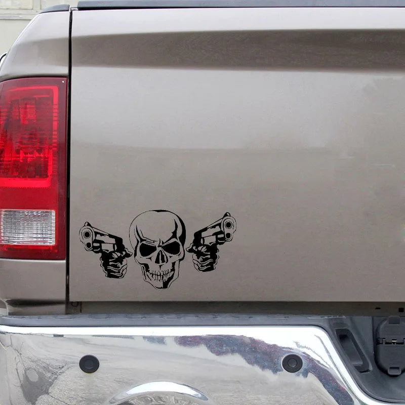 20cm Coolest Gun Skull Stickers Accessories Stylish, Cover Scratches Sticker Car Sunscreen and Waterproof Cute, Personality, PVC