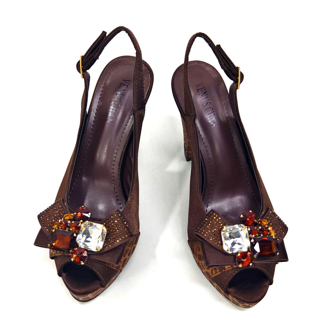 Venus Chan Nigerian Women Heel Party Shoes and Bag Set Royal Blue Colour Rhinestone Handbag Italian Design Wedding INS 2024