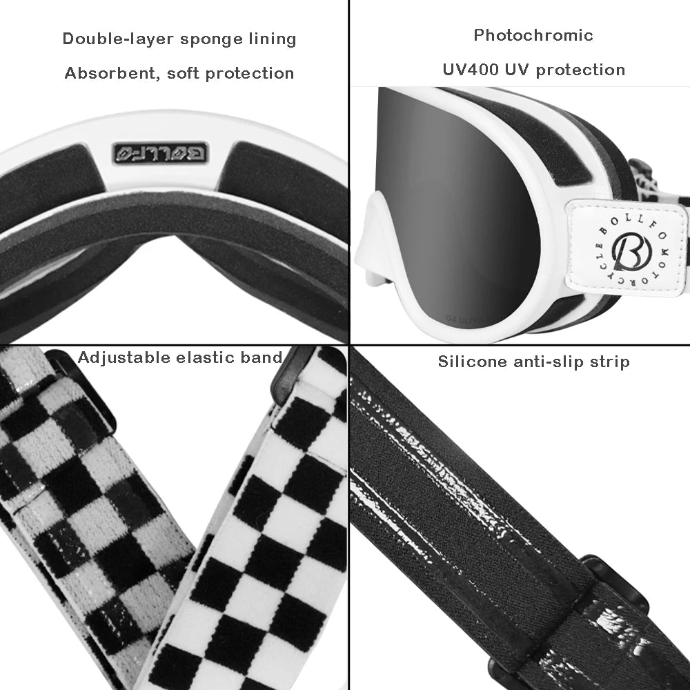 Vintage Motorcycle Goggles Over Glasses Photochromic UV400 Dirt Bike Goggles for Men Women Dual-Cycle Defogging Racing Glasses