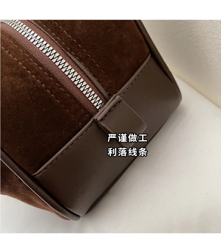 Retro Red Suede Wedding Shoulder Bag Luxury Designer Women Versatile Underarm Bags Elegant Female Large Capacity Handbags
