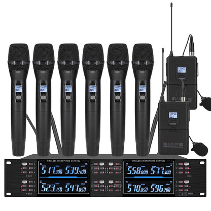 Professional wireless microphone high-frequency, handheld karaoke lavalier microphone, 8-channel stage performance