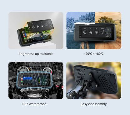 EKIY 7 inch Wireless CarPlay Moto Android Auto Portable Digital Motorcycle Dashboard GPS Navigation Display Screen Monitor TPMS