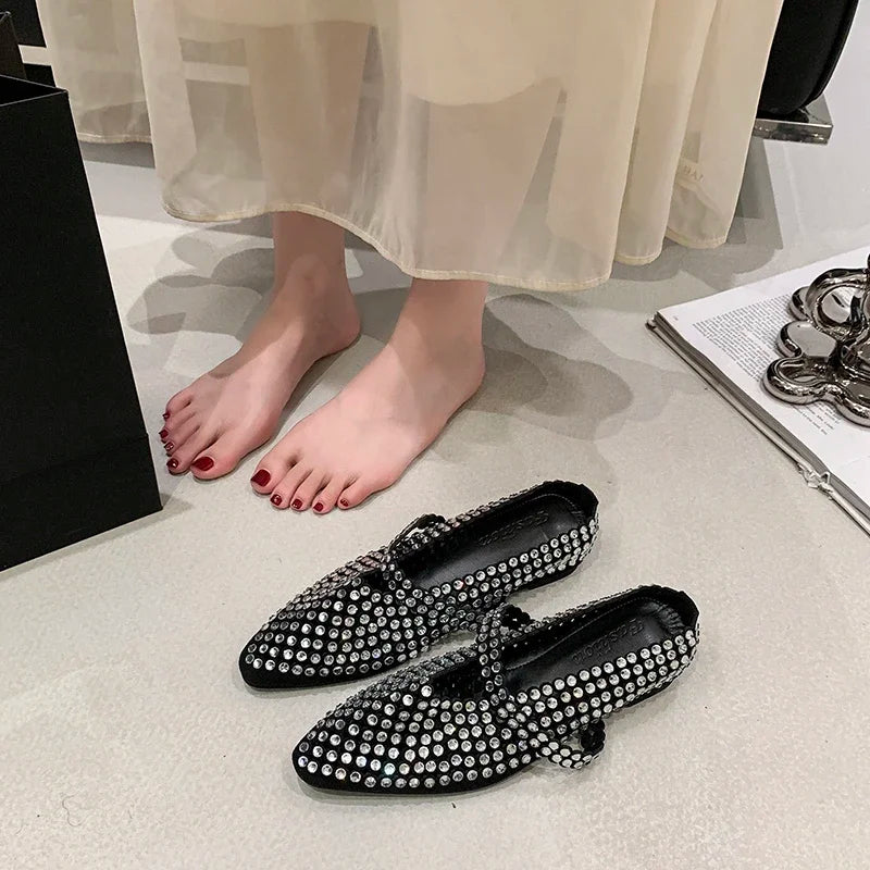 Crystal Women's Pointed Toe Slippers Luxury Flats Sandals Casual Mules Shoes Cozy New Trend Slides Fashion Dress Mujer Zapatos