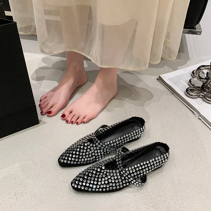 Crystal Women's Pointed Toe Slippers Luxury Flats Sandals Casual Mules Shoes Cozy New Trend Slides Fashion Dress Mujer Zapatos