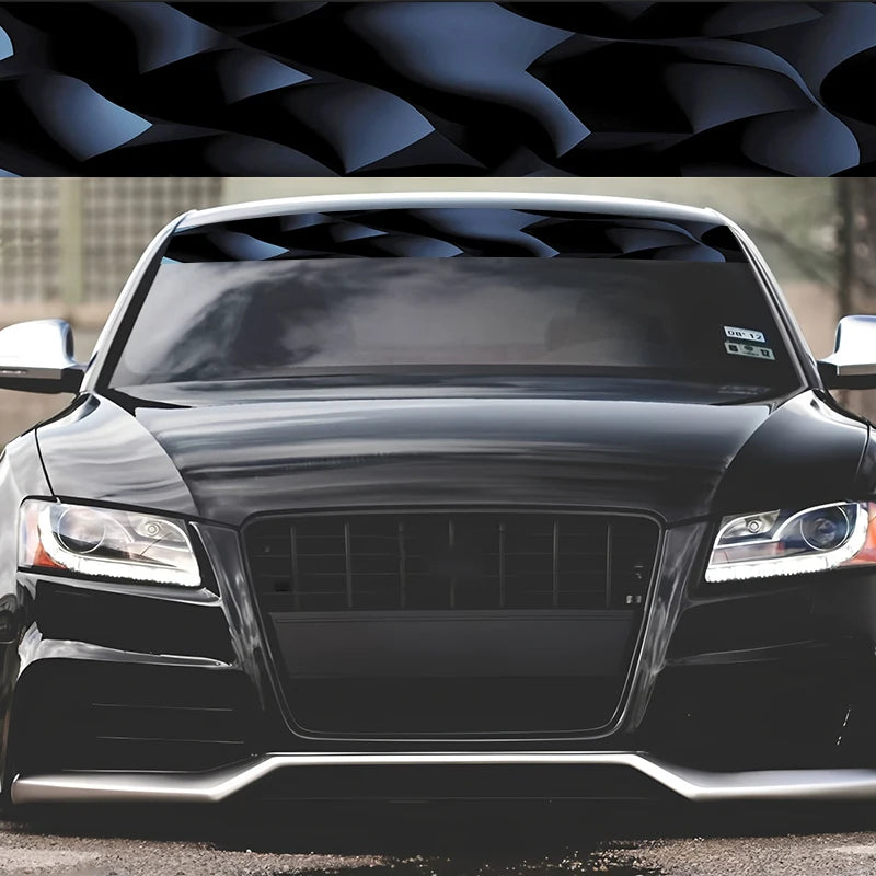 1 eye-catching blue-and-black three-dimensional pleated techno-style decorative strip graphic car front windshield sticker