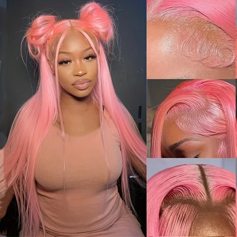 Pink Straight Human Hair Wigs 13X6 13X4 Hd Lace Frontal Wigs 200 Density 32 Inch Brazilian Transparent Lace Front wig Preplucked