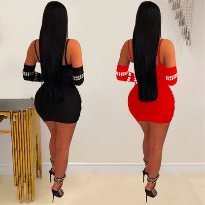 GLCMYAYA Women Diamonds Hot Rhinestones Crystal Spaghetti Strap Birthday Bodycon Midi Dress Sexy Party Even Dresses Vestidos