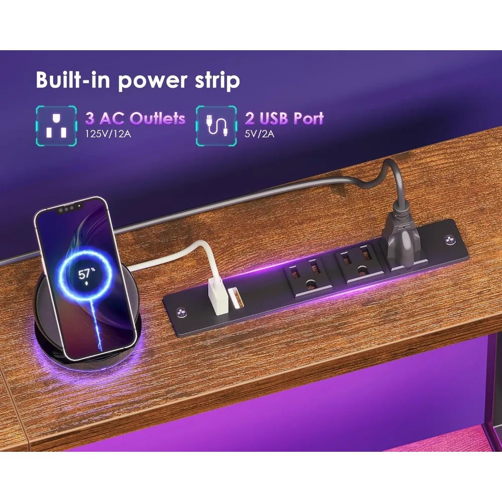 55 Inch Computer Desk with 4 Drawers, Office Desk with Power Outlets, Printer Shelf & Storage Shelves, Large, Customized