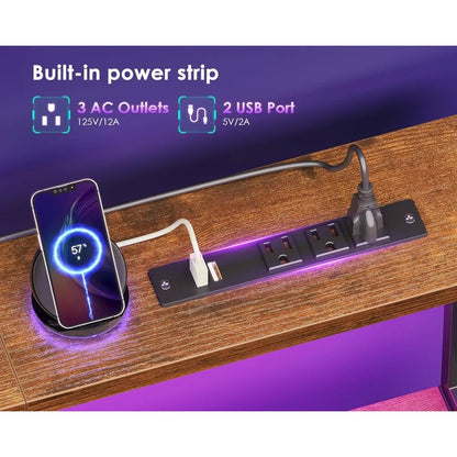 55 Inch Computer Desk with 4 Drawers, Office Desk with Power Outlets, Printer Shelf & Storage Shelves, Large, Customized
