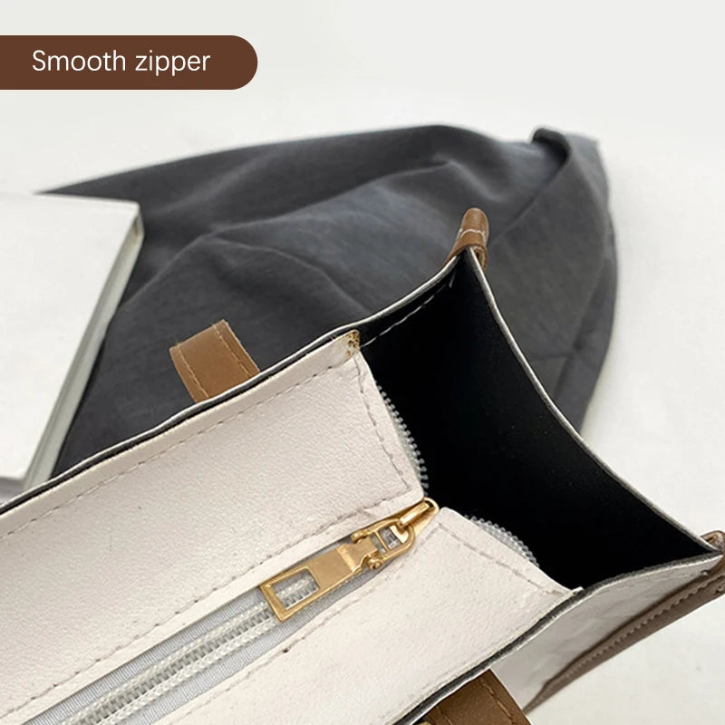 Patchwork Contrast Color Handbag Women's Casual Fashion Tote Bag Large Capacity Single Shoulder Bag Women's Silk Scarf Bag
