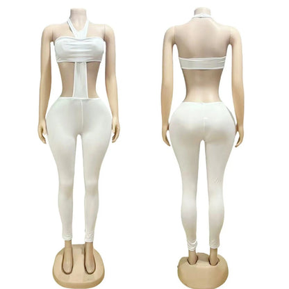 Y2k Sexy Two Piece Sets Woman Club Wear Halter Cross Crop Top and Skinny Pants Suits 2025 Female Jumpsuit Baddie Outfits