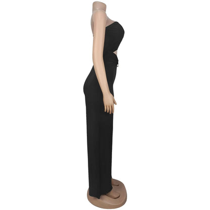 FAGADOER Sexy Hollow Out Bodycon Jumpsuit for Women Solid Color Sleeveless Backless Rompers Female Streetwear Overalls 2025 New