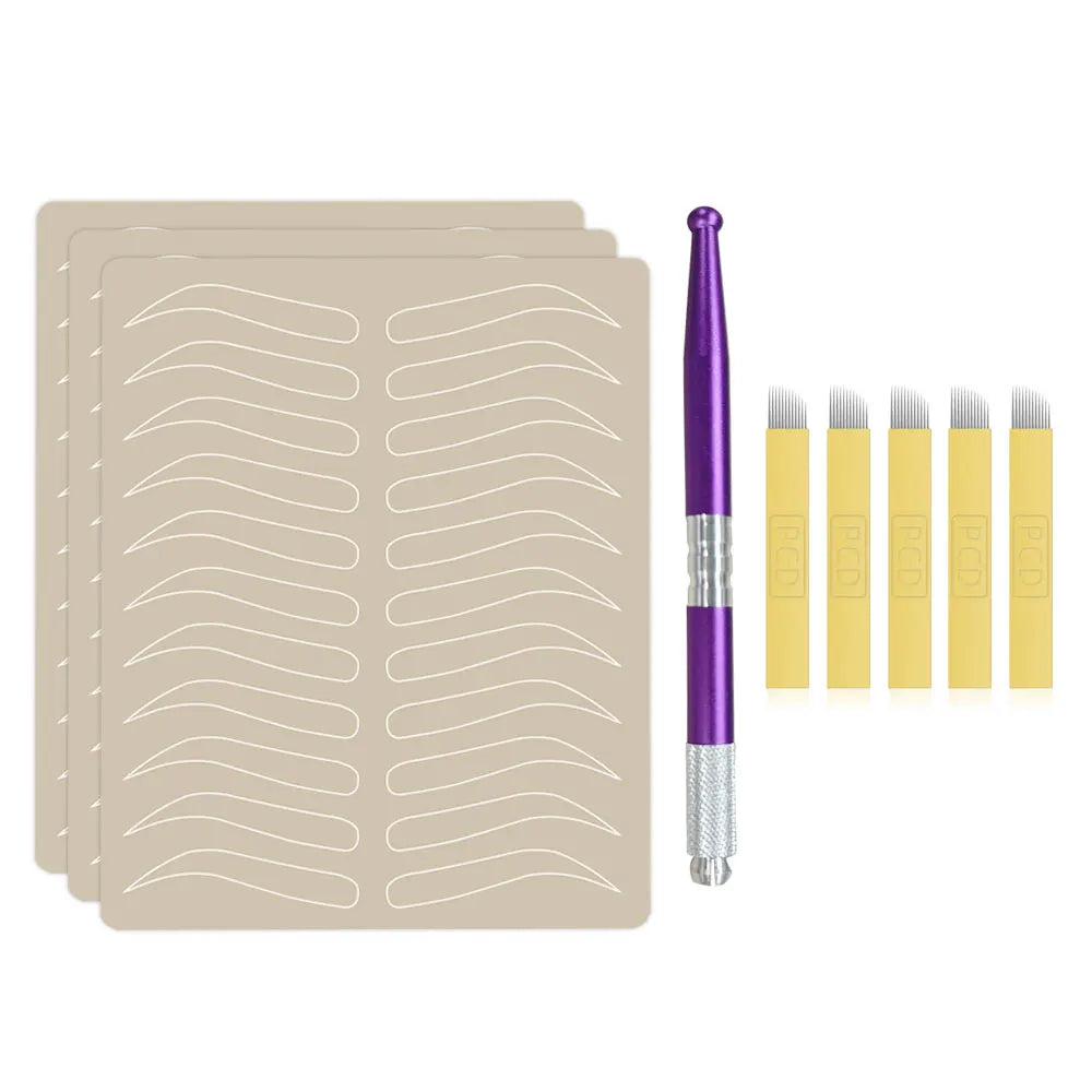 Microblading Eyebrow Practice Kit Eyebrow Tattoo Practice Latex Skin Manual Pen Microblading Needle for Permanent Makeup 4 Types
