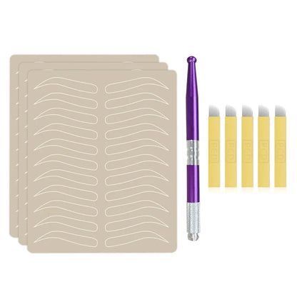 Microblading Eyebrow Practice Kit Eyebrow Tattoo Practice Latex Skin Manual Pen Microblading Needle for Permanent Makeup 4 Types